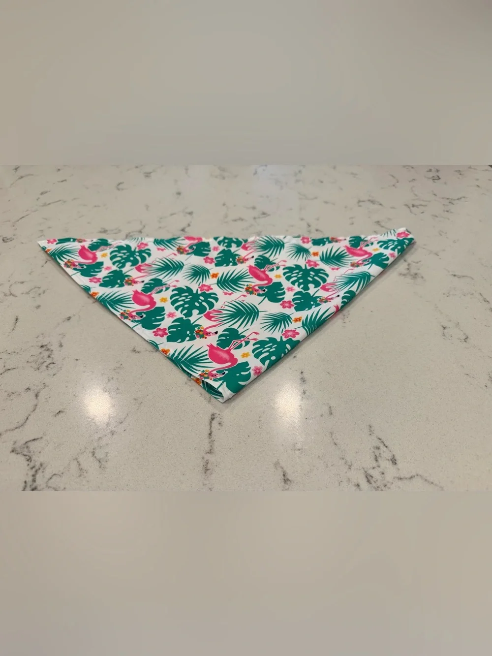 Set of 2 Tropical Print Dog Bandanas - flamingo and pineapple with hibiscus